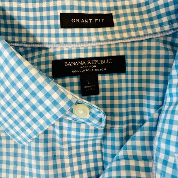 Banana Republic Grant Fit Stretch Long Sleeve Non Iron Blue Plaid Size L - Picture 3 of 8